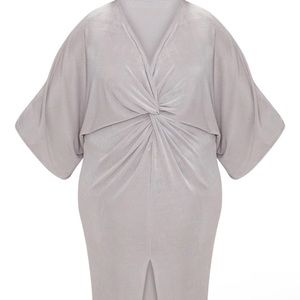 PRETTY LITTLE THING | PLT | Plus Ice Grey Slinky Kimono Midi Dress | PLUS SIZE